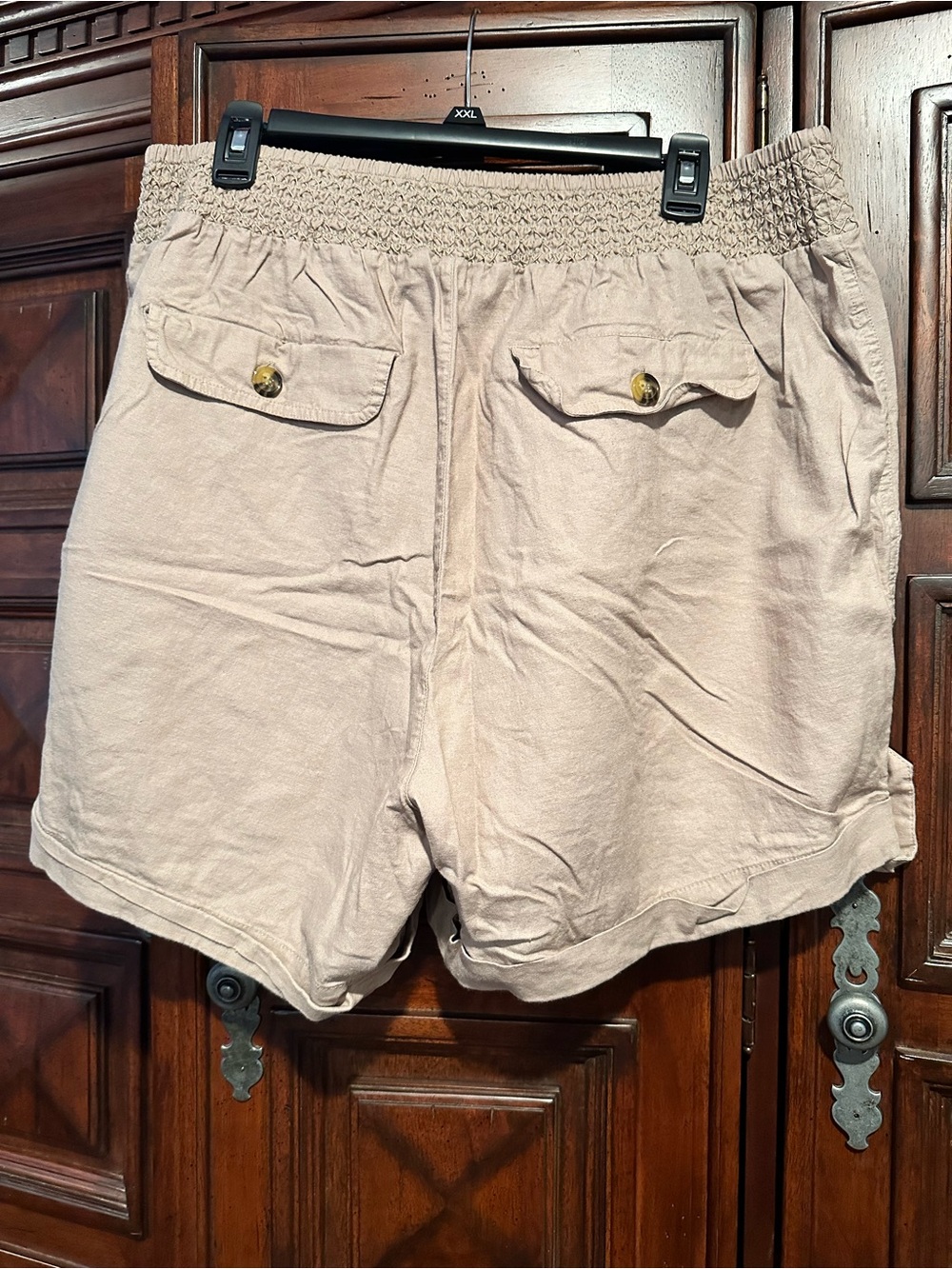 1X LINEN Democracy High Rise Beige SMOCKED Elastic-Waist Casual Shorts stretch - Picture 5 of 5